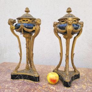 Pair Of Marble And Bronze Cassolettes, 19th Century