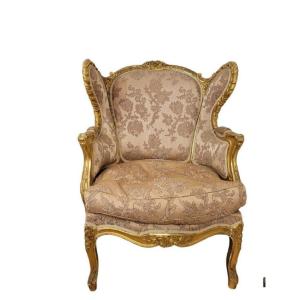 Bergère En Bois Doré De Style Louis XV, XIXème Siècle