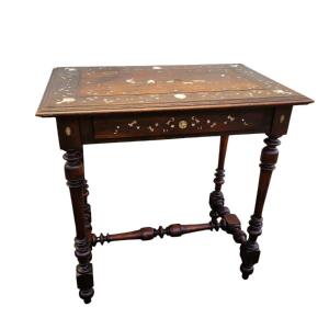 Oak And Walnut Table With Inlays, France 19th Century