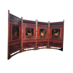 Screen With Lacquer Panels, Meiji Japan, Late 19th Century