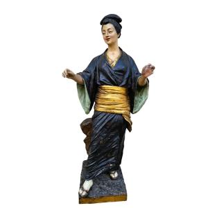 Att à Goldscheider, Japanese, Painted Terracotta Sculpture, 19th Century