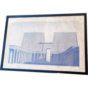 Temple d'Edfou, Gravure Encadrée XIXème Siècle