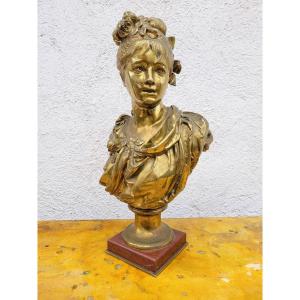 A Carrier, Bronze Bust Of A Woman, Signed, 19th Century