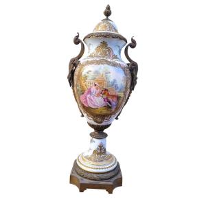 Large Rotating Porcelain And Bronze Vase, Sèvres, 19th Century