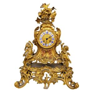 Pendule Rocaille En Bronze Doré, Napoléon III, XIXème Siècle