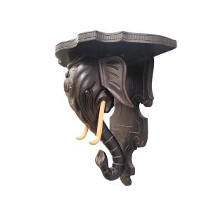 Wall Console, Carved Wooden Elephant Head, 19th Century