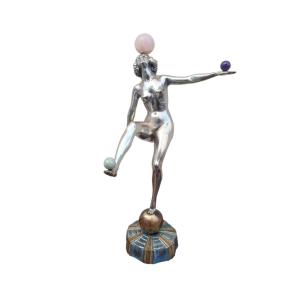 Silver-plated Bronze Ball Dancer, Art Deco, 20th Century