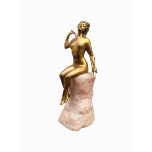 Bronze Nude Woman With A Riding Crop, Art Nouveau, Late 19th Century