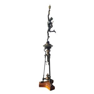 Bronze Torch Holder, Flying Mercury, Grand Tour, 19th Century