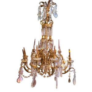 Large Chandelier In Gilt Bronze And Crystal, Napoleon III, Early 20th Century