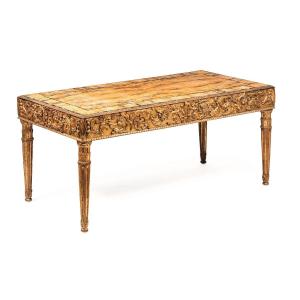 Table De Centre En Bois Doré Et Plateau De Marbre, Fin XIXème Siècle