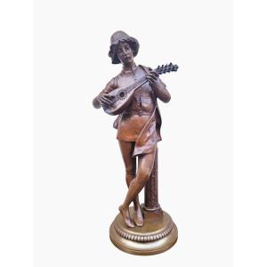 Paul Dubois, The Florentine Singer Of The 15th Century, Signed Bronze, 19th Century