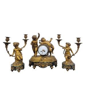 Clodion, Gilt Bronze Fireplace Set, 19th Century