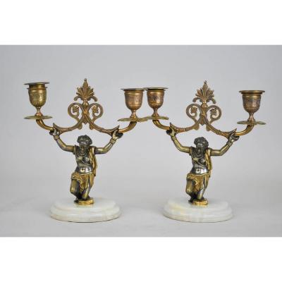 *promotion d'été *pair Of Candelabra With Nubians, XIXth Century