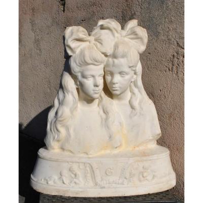 *promotion d'été *busts Of Young Women, Carrara Marble, Late Nineteenth