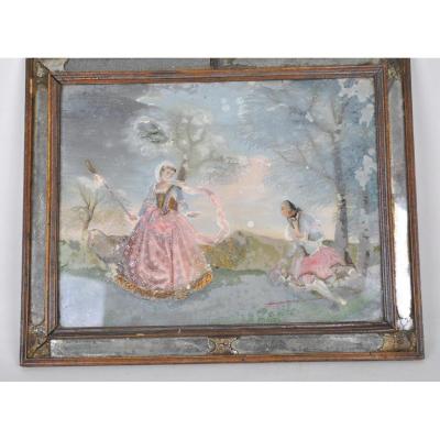 Reverse Glass-painted, Pastoral Scene, 18th Century