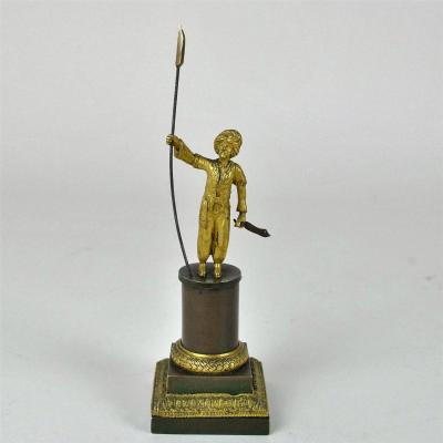 Turc à La Lance, Bronze Double Patine, 19eme Siècle