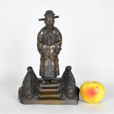 *Offre spéciale* Bronze Mandarin / Lettré Asiatique, Ecole De Hanoi, Début XXème Siècle