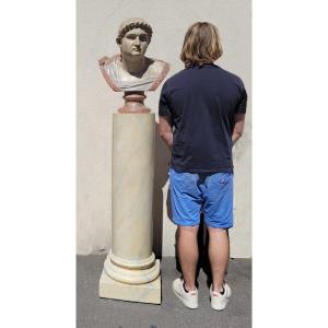 Bust Of Roman Emperor (otho?) On Column, Patinated Stucco, 20th Century