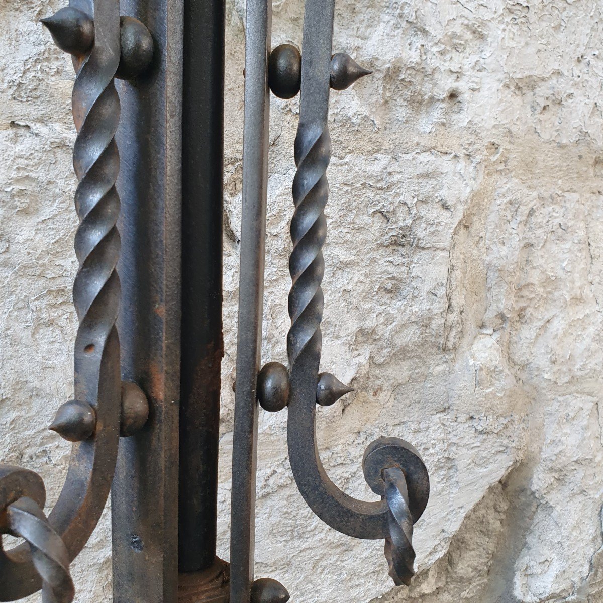 Important Pair Of Wrought Iron Castle Torchieres -photo-2