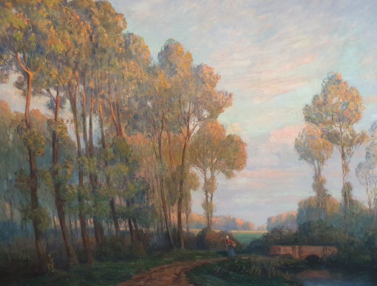 Grand paysage Impressionniste Par George Howland - école Américaine -photo-4