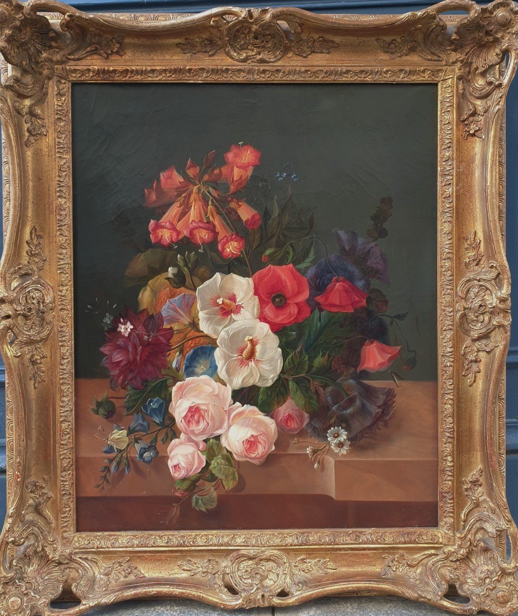 Gabriel DUDAN - Bouquet de roses, digitales, coquelicots, violettes et marguerites-photo-2