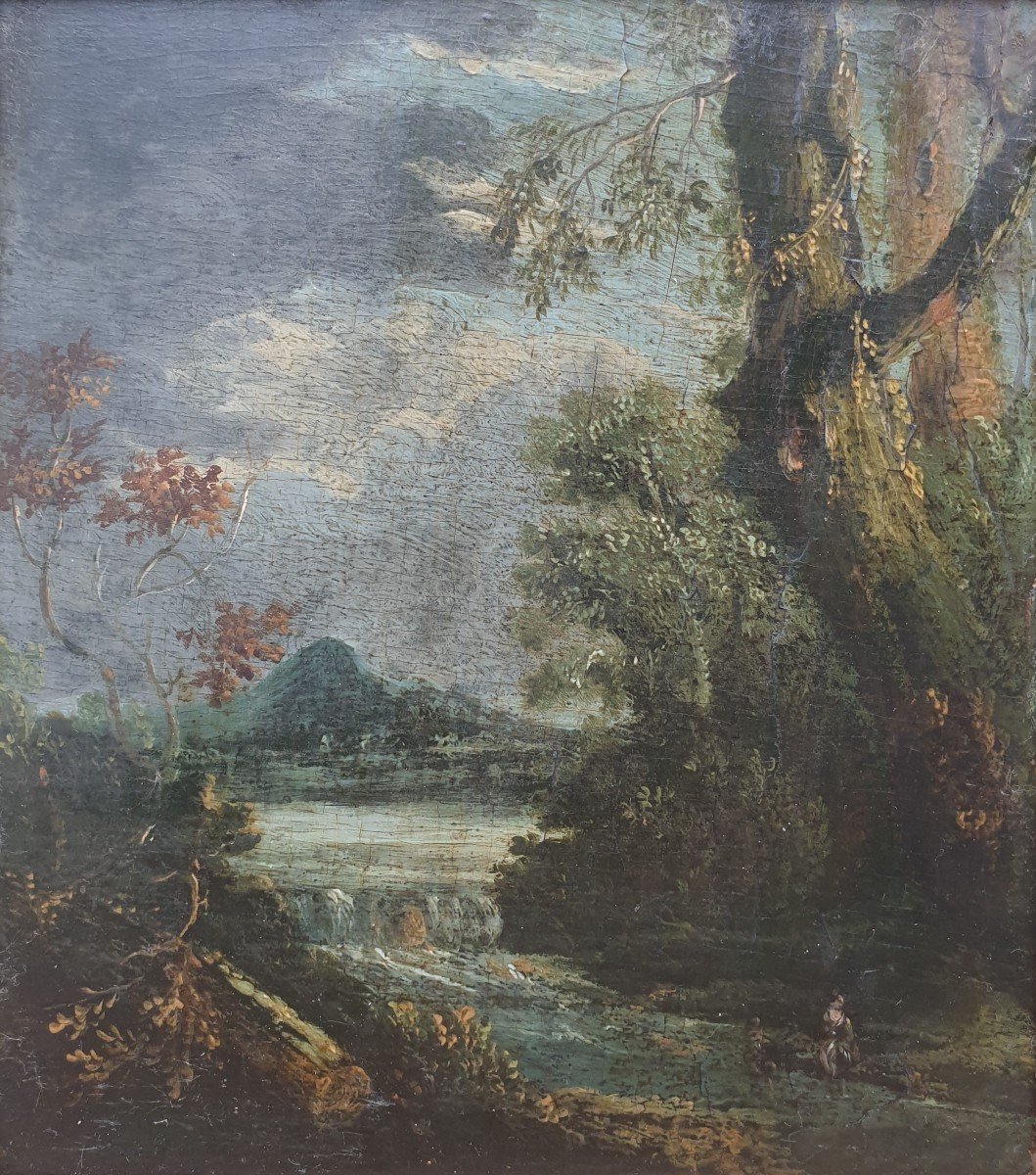 Italian School Of The 17th Century - Landscape At The River-photo-2
