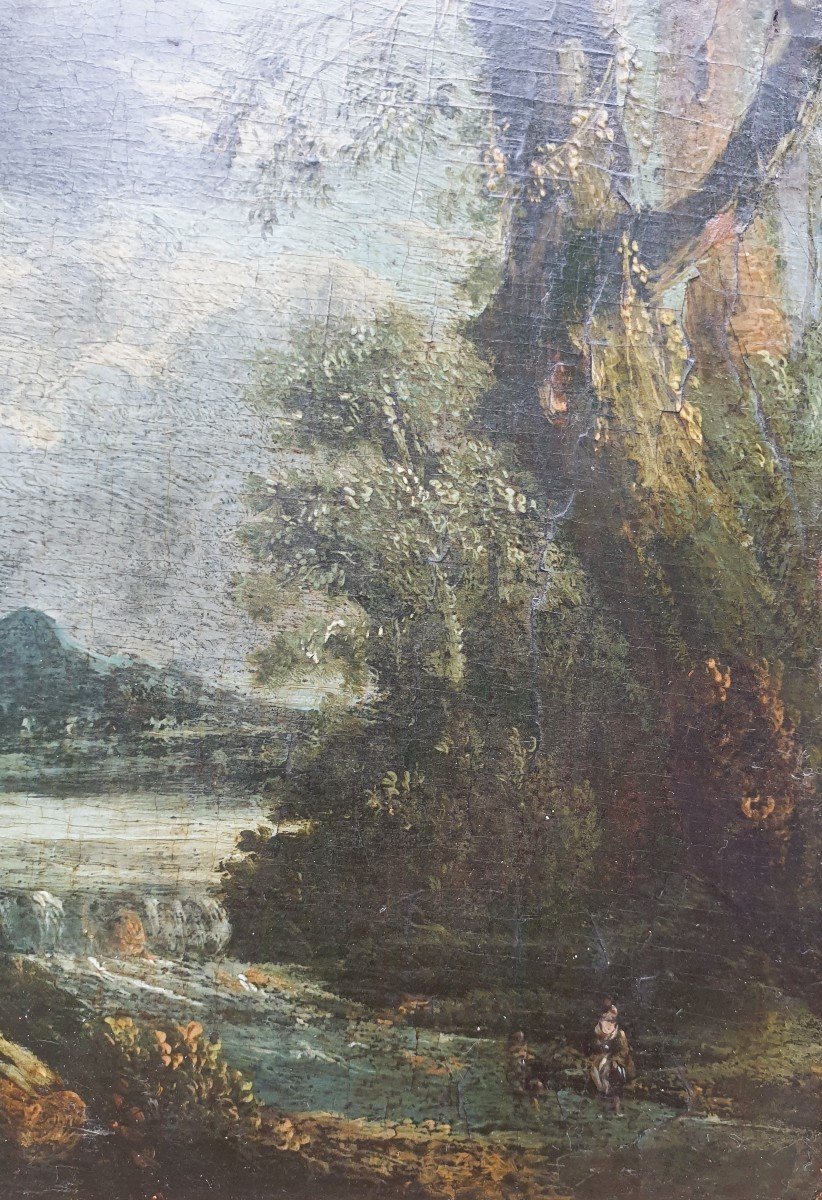 Italian School Of The 17th Century - Landscape At The River-photo-1
