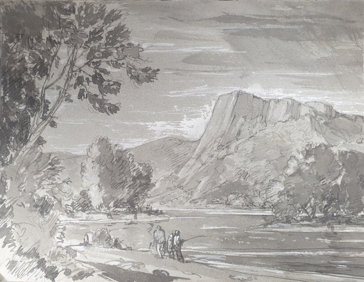 Ecole française du début du XIXe siècle - Paysage au bord de la rivière