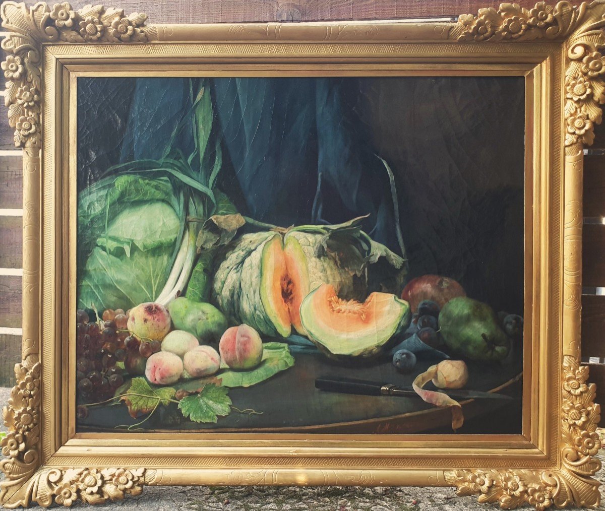 Hippolyte MICHAUD - Nature morte aux fruits et légumes-photo-2