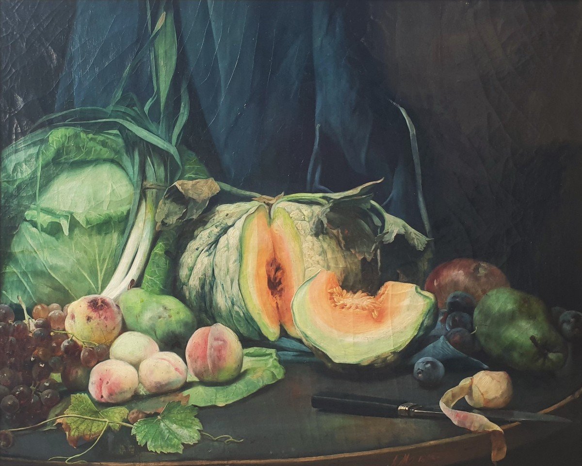 Hippolyte MICHAUD - Nature morte aux fruits et légumes