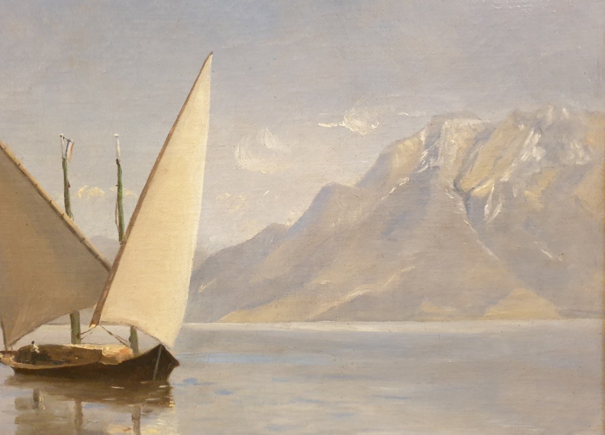 Ecole suisse de la fin du XIXe siècle - Barque sur le lac Léman-photo-4