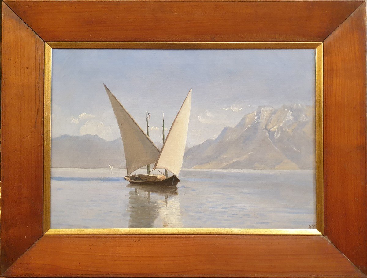 Swiss School From The End Of The 19th Century - Boat On Lake Geneva-photo-2