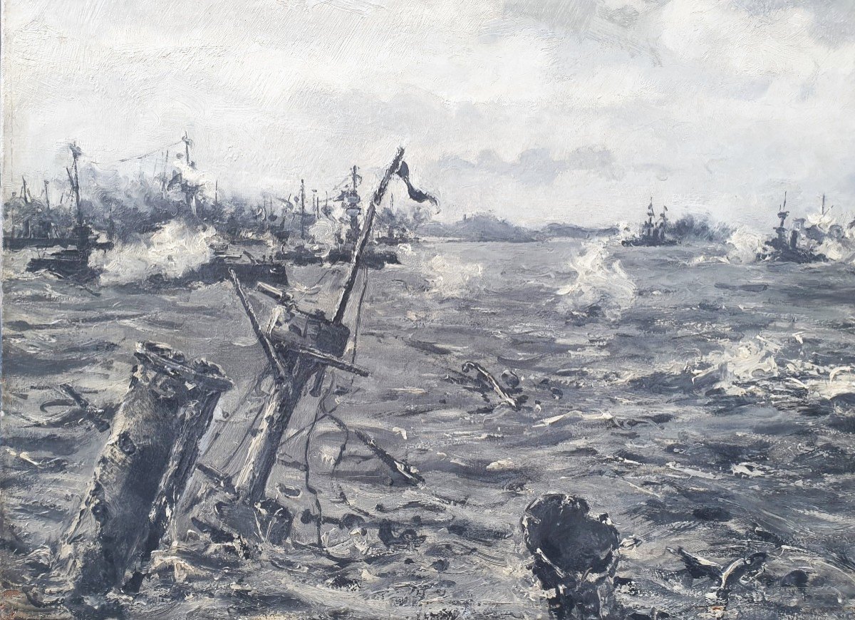 Léon Couturier - Naval Battle Scene-photo-3