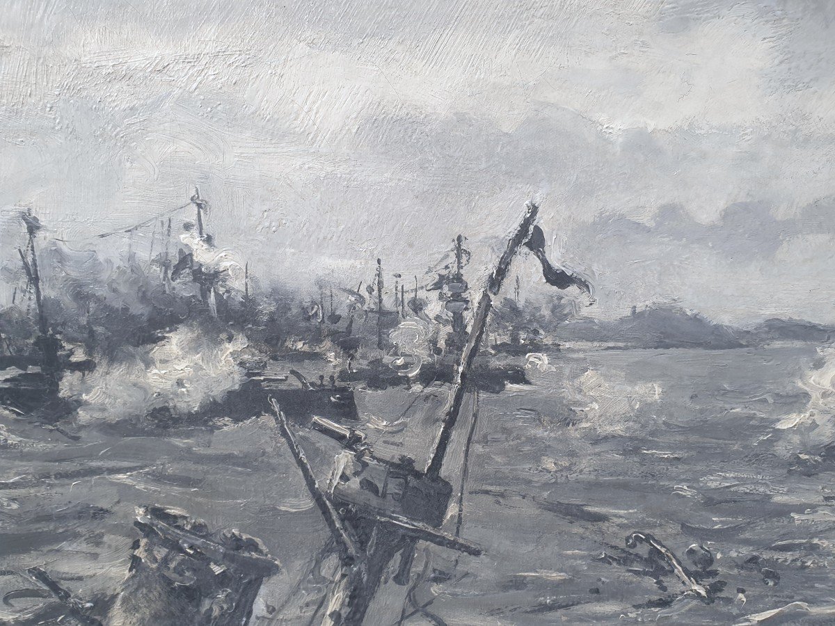 Léon Couturier - Naval Battle Scene-photo-1