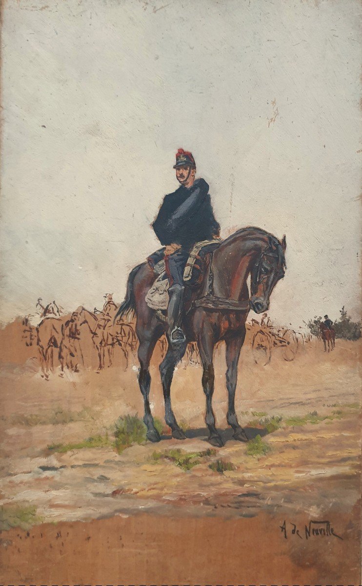 Alphonse de NEUVILLE - Esquisse d'un militaire à cheval pendant la guerre de 1870