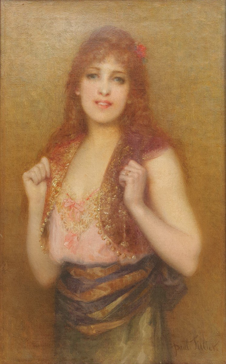 Paul Tillier - Portrait Of A Young Red-haired Woman With Green Eyes-photo-2