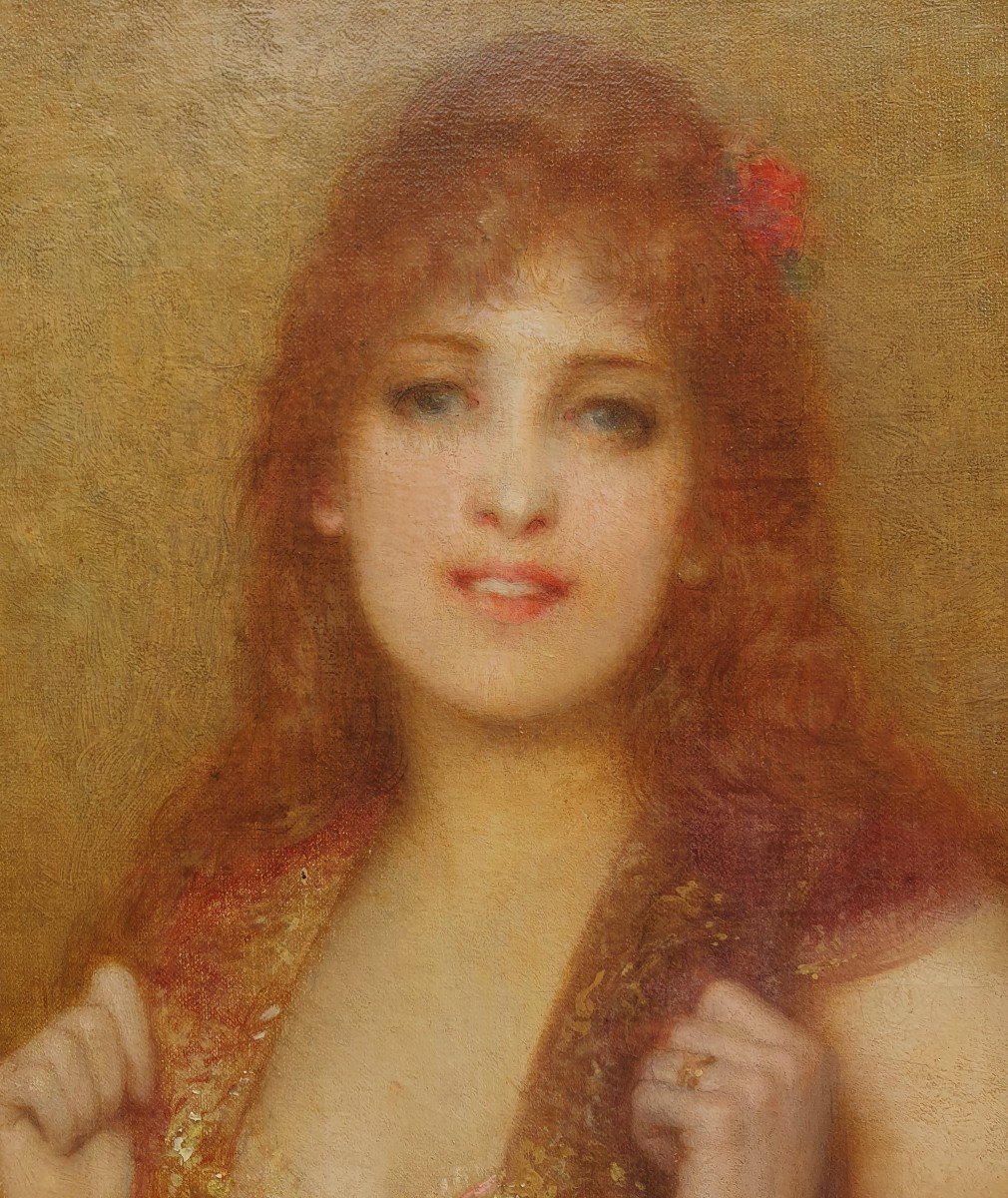 Paul Tillier - Portrait Of A Young Red-haired Woman With Green Eyes-photo-3