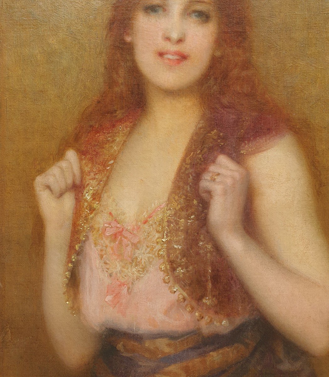 Paul Tillier - Portrait Of A Young Red-haired Woman With Green Eyes-photo-4