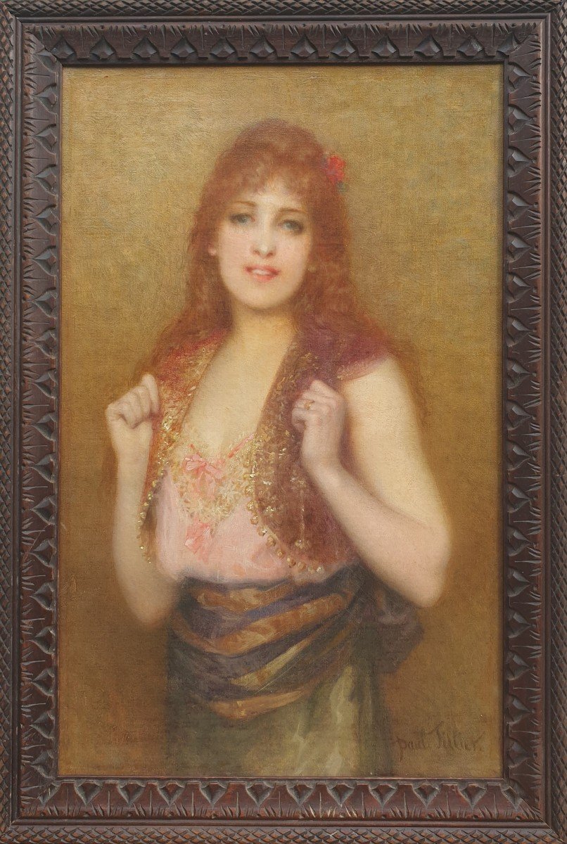 Paul Tillier - Portrait Of A Young Red-haired Woman With Green Eyes-photo-2