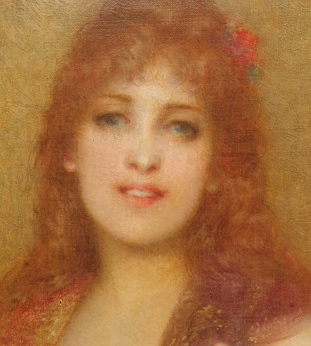 Paul Tillier - Portrait Of A Young Red-haired Woman With Green Eyes-photo-3