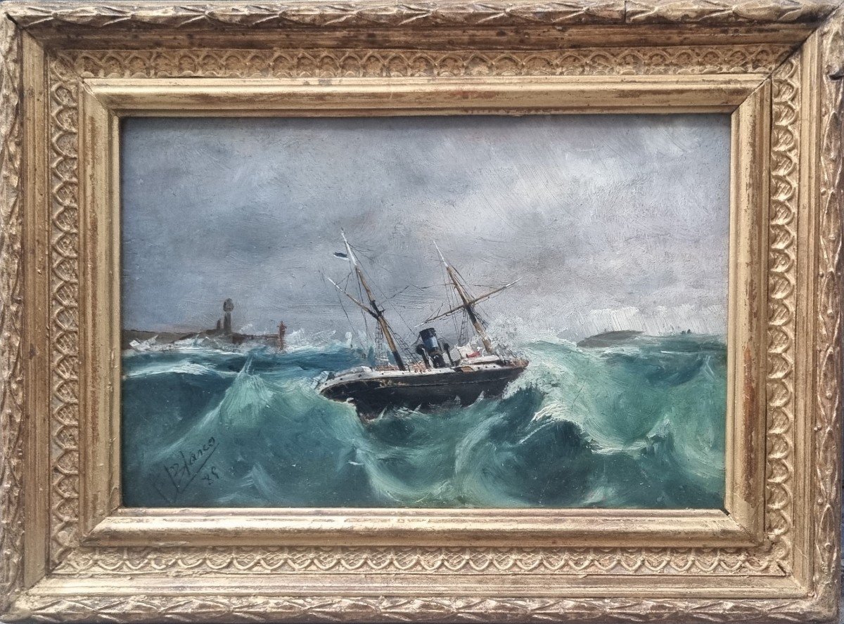 Francisco Blasco - A Spanish Ship In Rough Seas-photo-2