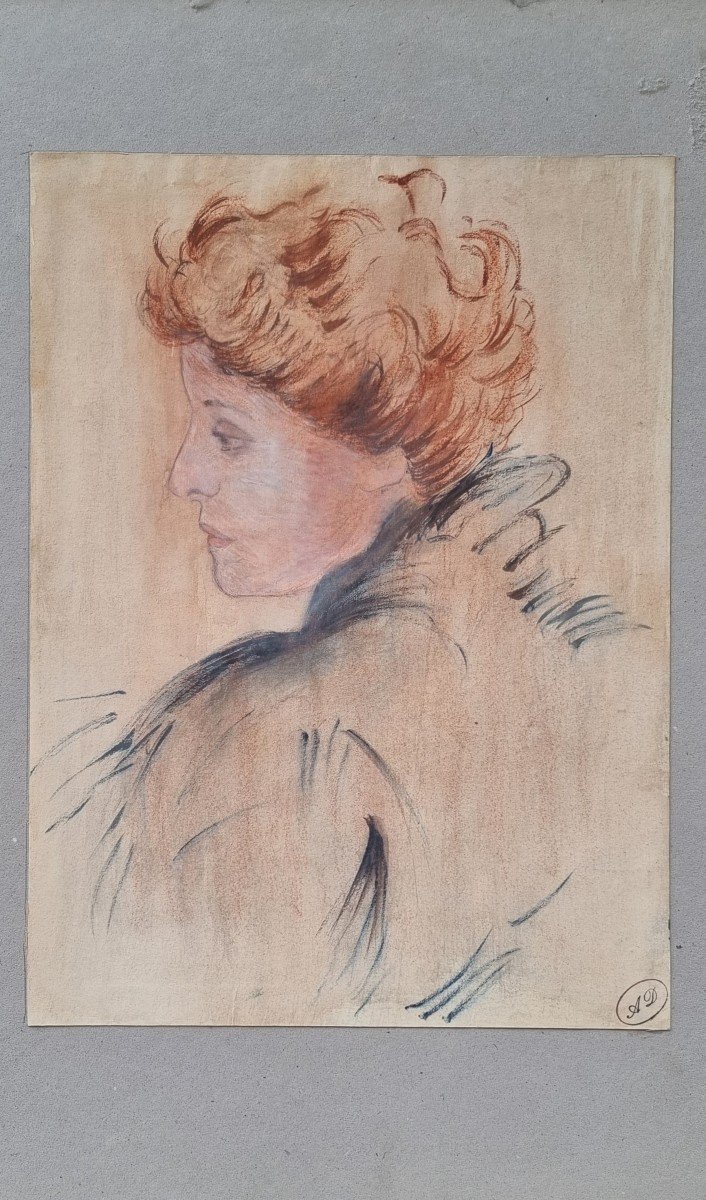 Ecole française de la fin du XIXe siècle - Portrait d'une femme rousse de profil-photo-2