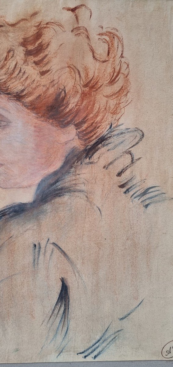 Ecole française de la fin du XIXe siècle - Portrait d'une femme rousse de profil-photo-3