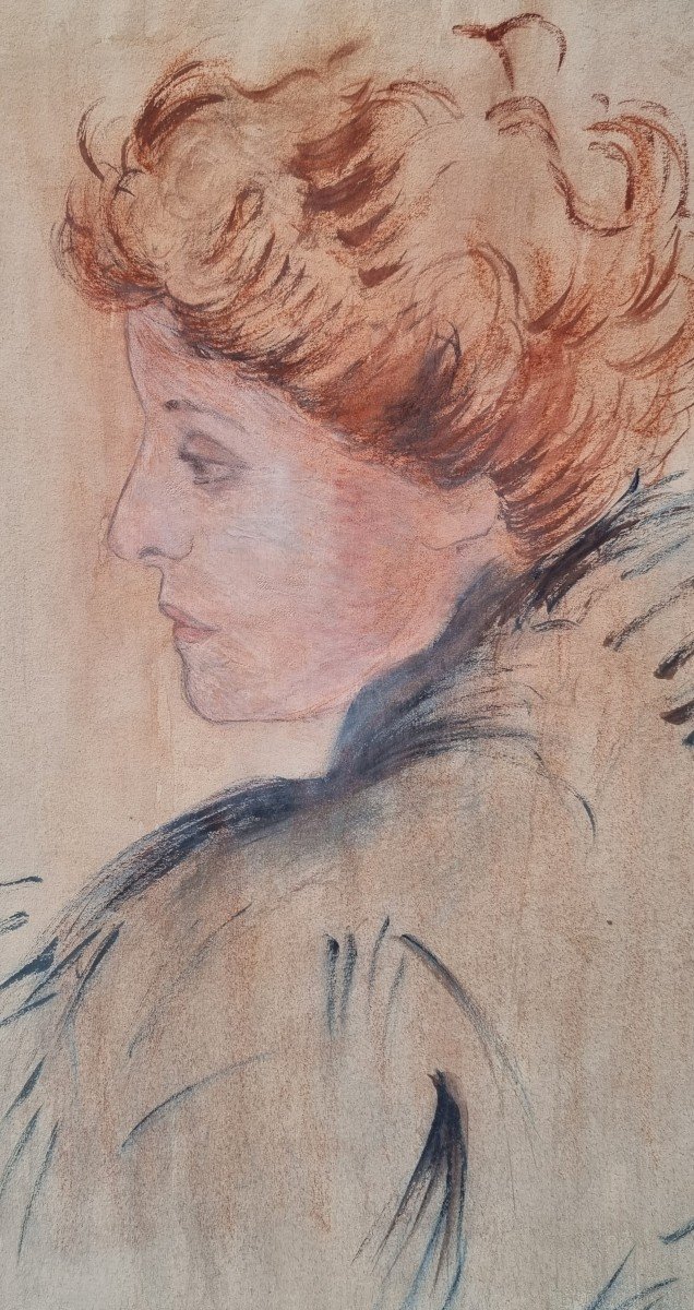 Ecole française de la fin du XIXe siècle - Portrait d'une femme rousse de profil-photo-4