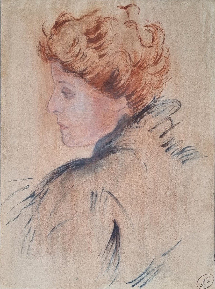 Ecole française de la fin du XIXe siècle - Portrait d'une femme rousse de profil