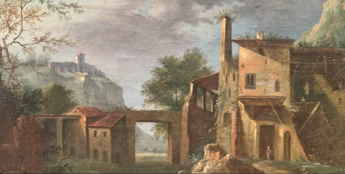 Ecole italienne du XVIIIe siècle -Paysage animé avec une ruine -photo-4