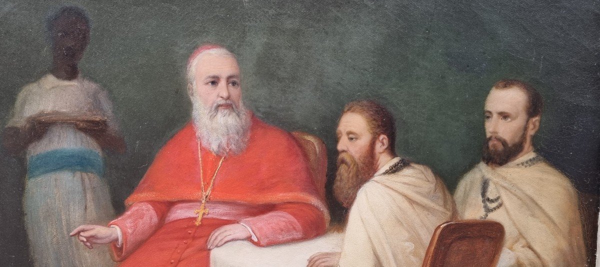 Ecole française de la fin du XIXe siècle - Le cardinal Lavigerie et deux pères blancs-photo-3