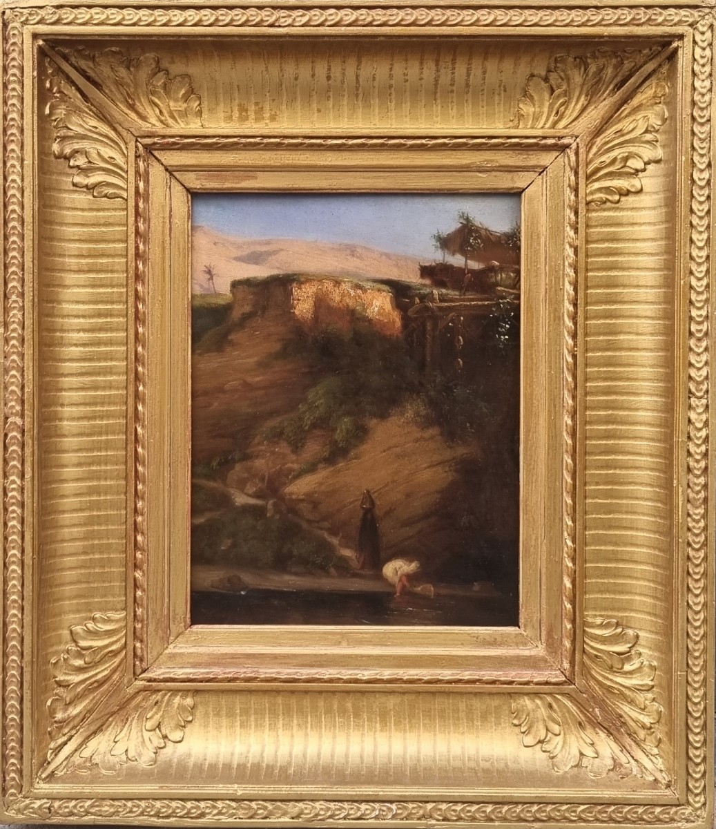 Pierre François Lehoux - Egyptian Landscape With A Sakieh-photo-2