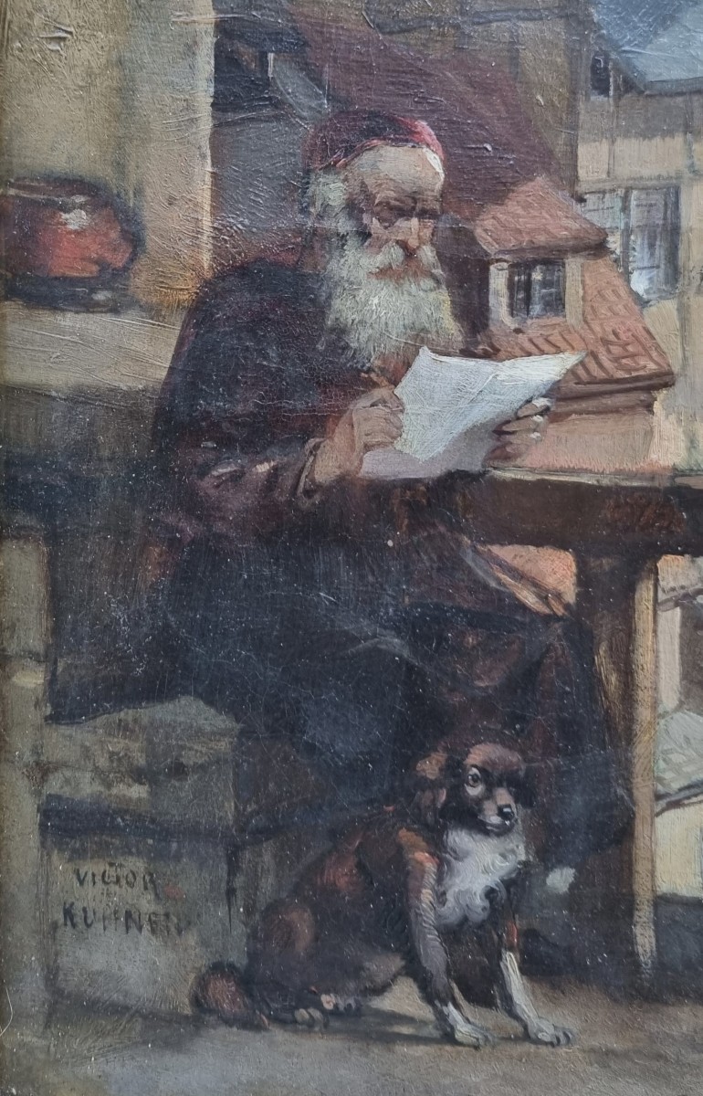 Victor KUHNEN - Le vieil homme et son chien sur son balcon à Bruges-photo-4